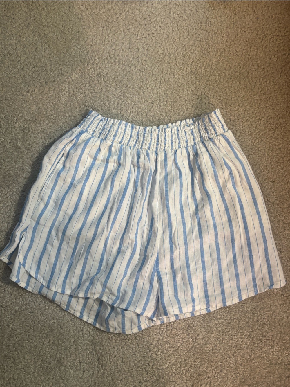 aerie Blue & White Striped linen shorts